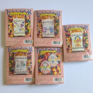 Vintage Easter Counted Cross Stitch Small Bags Kits Rabbits Bunnies Eggs Duck